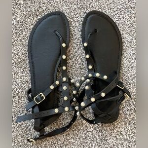 Charlotte Russe black sandals- white beaded accents - size 8